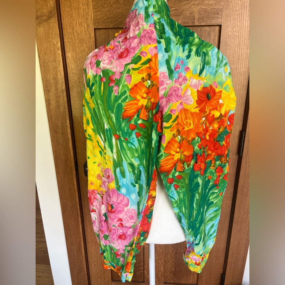 Vintage 90s 💚🌈 Jams World Floral Neon Watercolor Drawstring Pants S🧡❤️🌈 - Picture 4 of 6